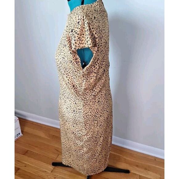 Vintage 80s Cheetah Leopard Cap Sleeve Sheath Dress Women Size Large - Picture 7 of 11